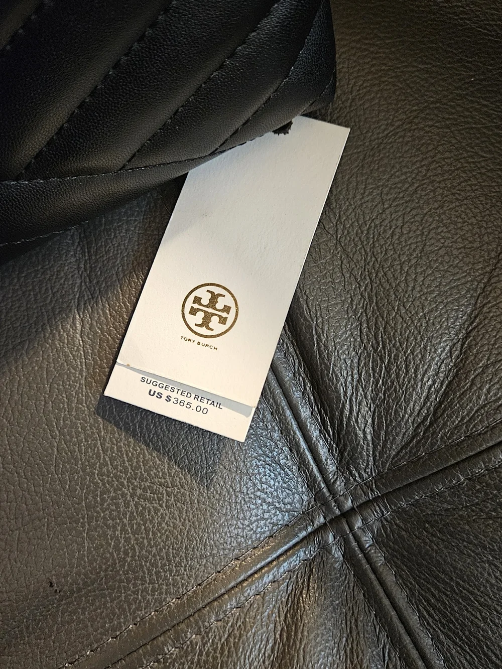 Tory Burch Quilted Leather Zip Pouch in Black with Gold Logo